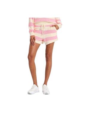JoyLab Women's Pink & White Striped Knit Shorts With Pockets Drawstring Waist L
